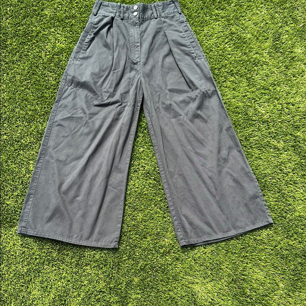 Black high waisted, wide leg trousers